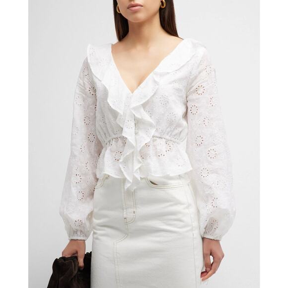 FRAME Ruffle-Front Eyelet Top Med $398 - Picture 1 of 5
